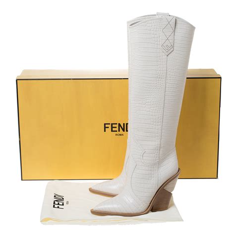 fendi white cowboy boots|thigh high Fendi boots.